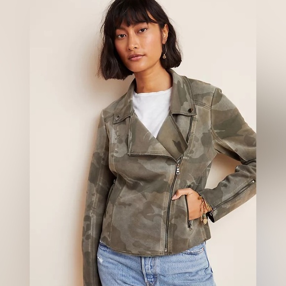 Anthropologie Green Cameo Vegan Suede Moto Jacket - Picture 2 of 9